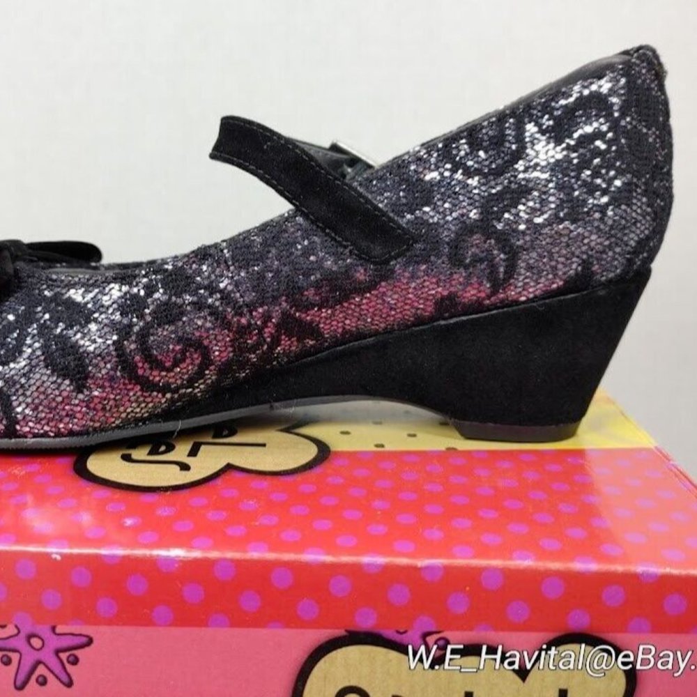 Rachel Shoes® Black & Silver Bella™ Mary Jane - Big Girls Size US 5 - Picture 9 of 16